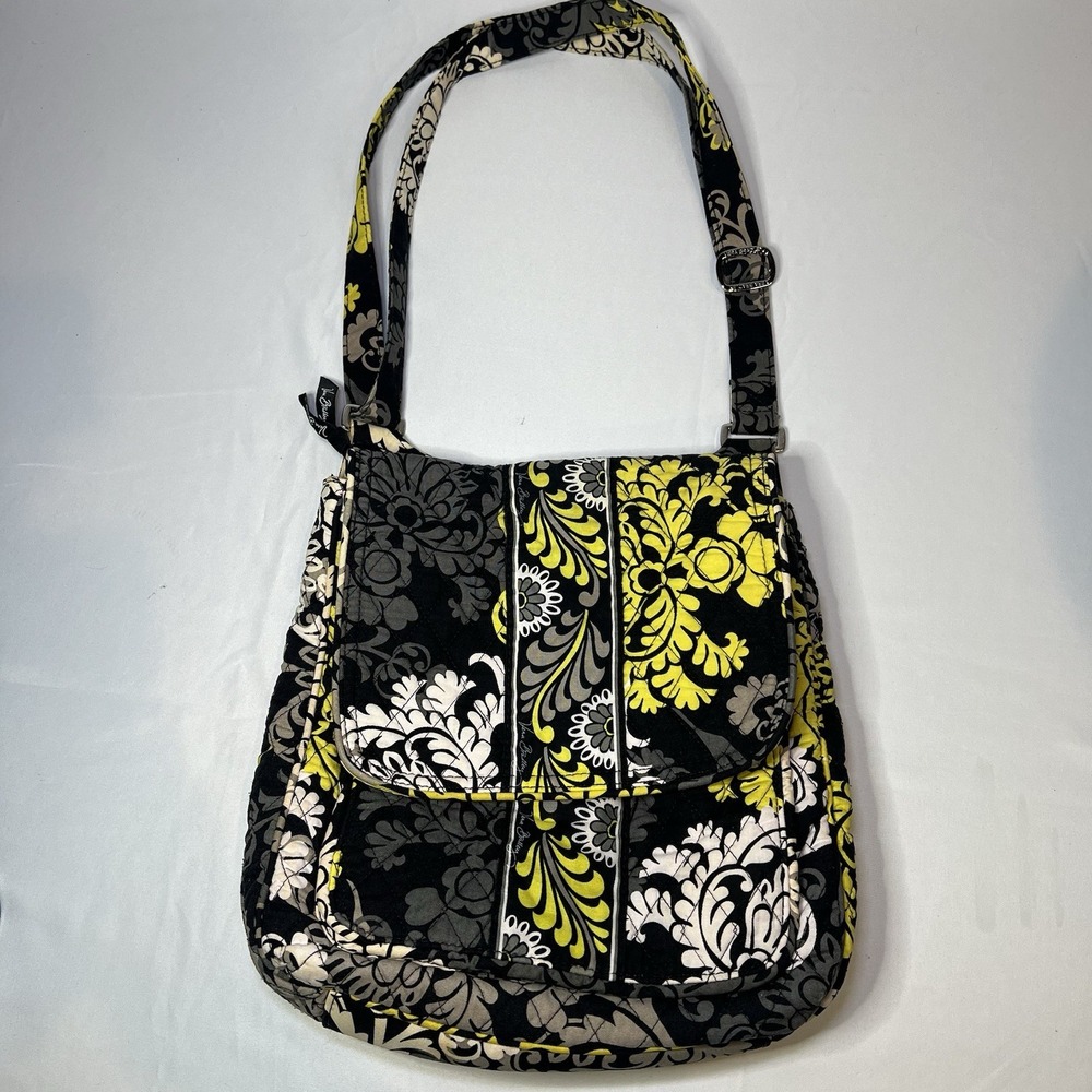 Vera Bradley Crossbody Hipster Baroque Large Black Yellow Handbag Purse Tote Bag